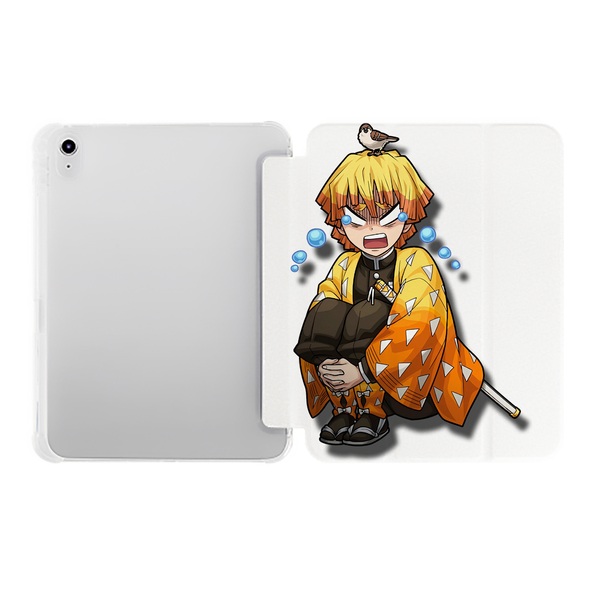 （画像用） 鬼滅の刃（きめつのやいば）我妻 善逸／あがつま ぜんいつ Agatsuma Zenitsu IPad ケース ペン収納付き 三つ折りスタンド PUレザー×シリコン 対応機種9.5/10.5/10.9インチ